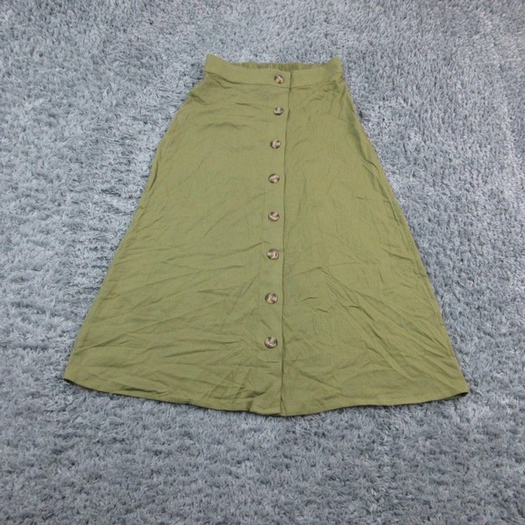 Market & Spruce Dresses & Skirts - Market & Spruce Skirt Womens Medium Petite Green Button Front Midi Rayon NWT